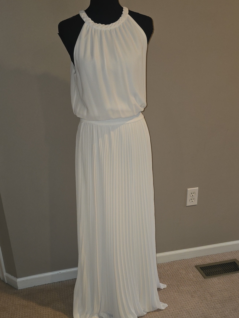 White House Black Market Ivory Halter Pleated Maxi Gown